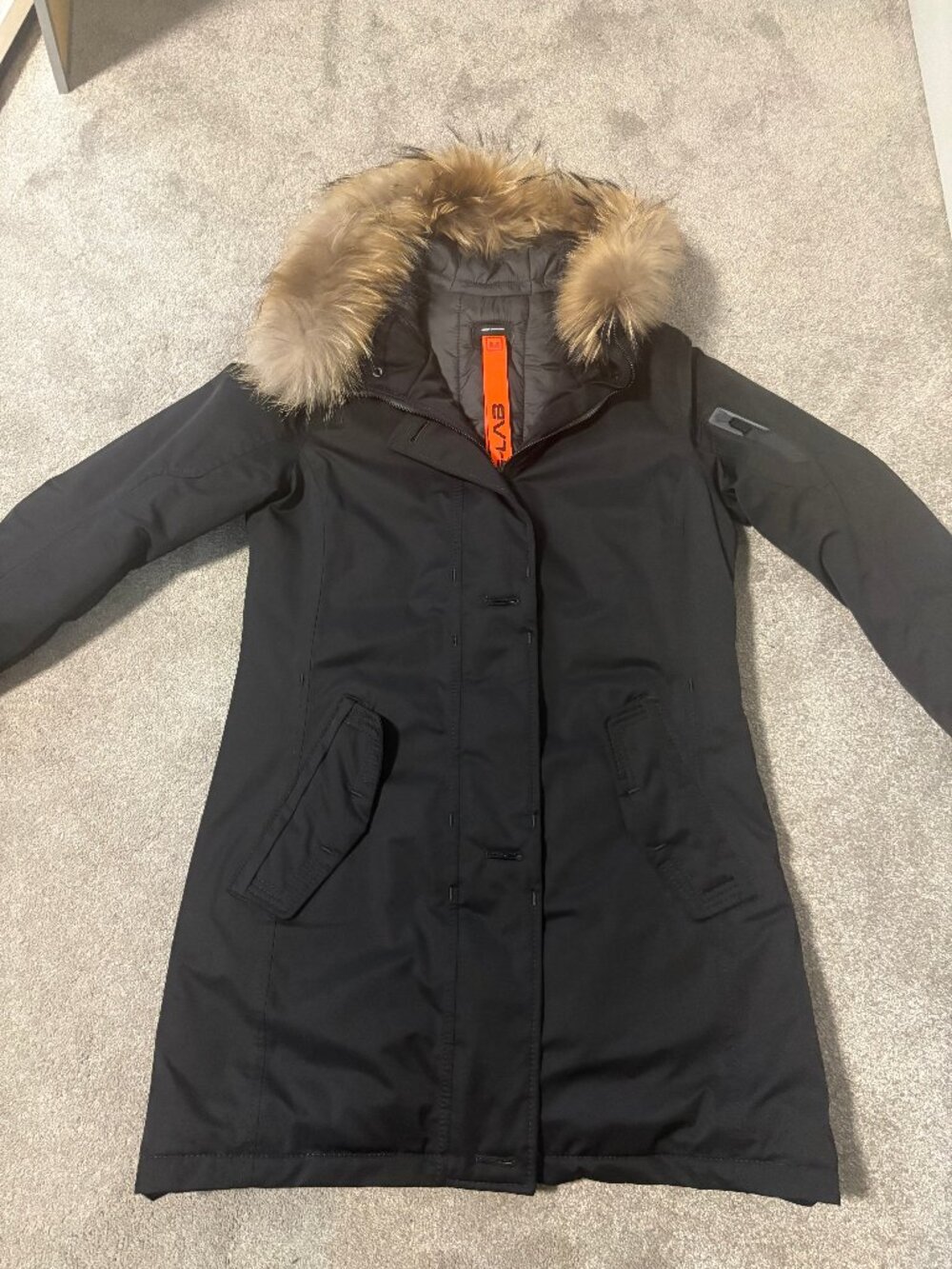 G-LAB Women's Black Weatherproof Winter Parka with Real Fur Trim Hood
